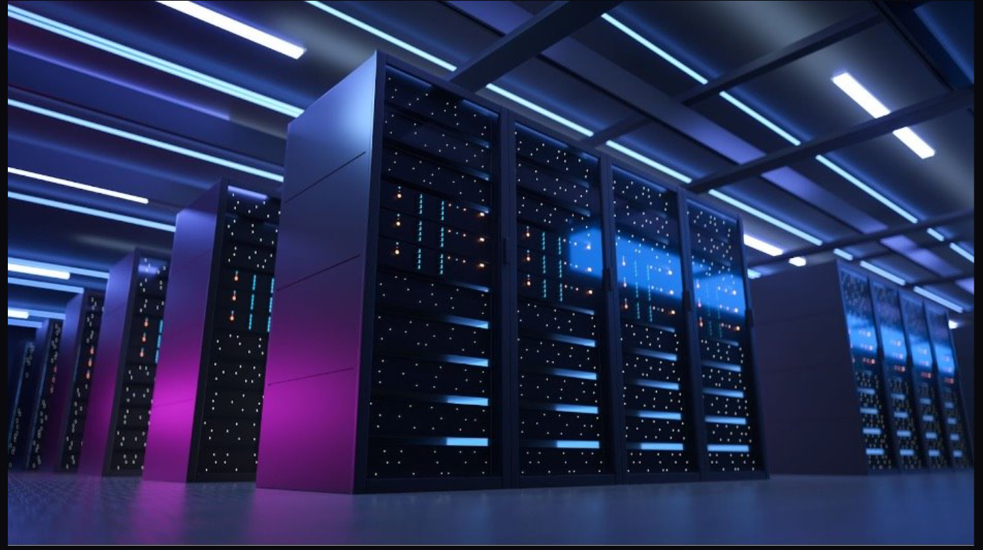 Aisle of server racks in a data centre
